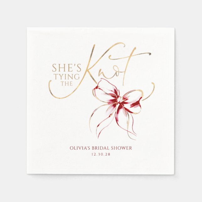 Guardanapo De Papel Chuva de Presentes da Noiva de Laço Vermelho Ela E (Frente)