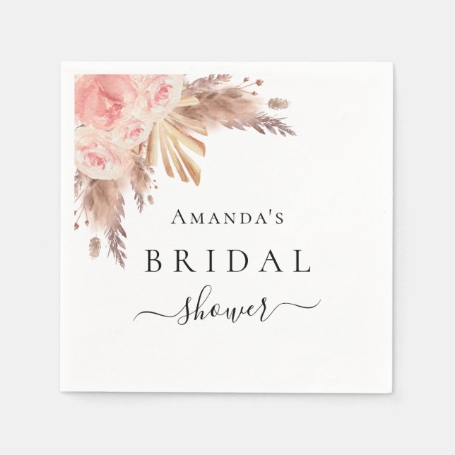 Guardanapo De Papel Chuva de presentes pampas grama rosa dourado flora (Frente)