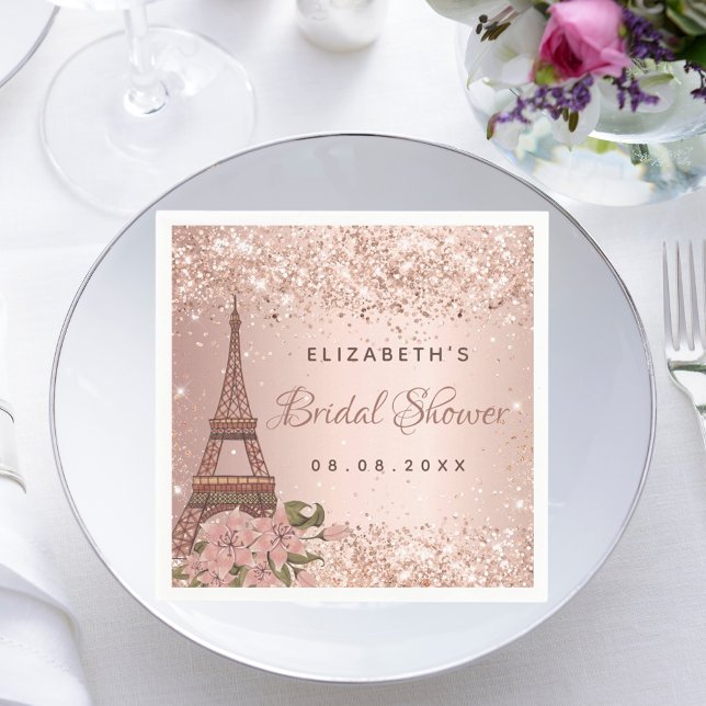 Guardanapo De Papel Chuva de presentes rose gold Paris Torre Eiffel (Criador carregado)