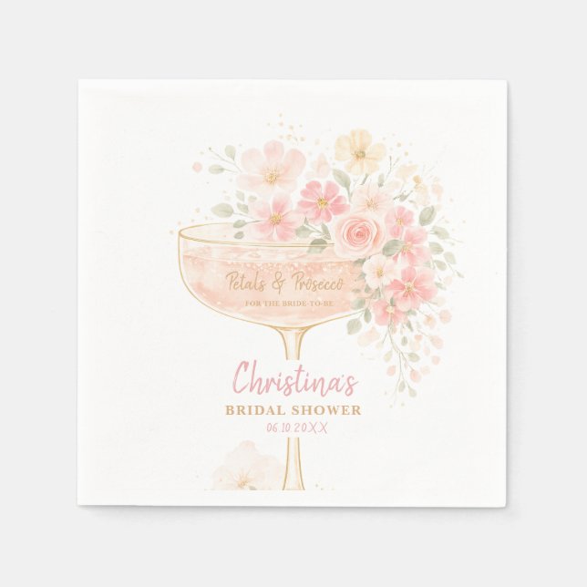 Guardanapo De Papel Chuva de Prosecco Romântico & Pétalas para Chá de  (Frente)