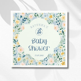 Guardanapo De Papel Chuva Floral Azul Vintage para Chá de Bebê