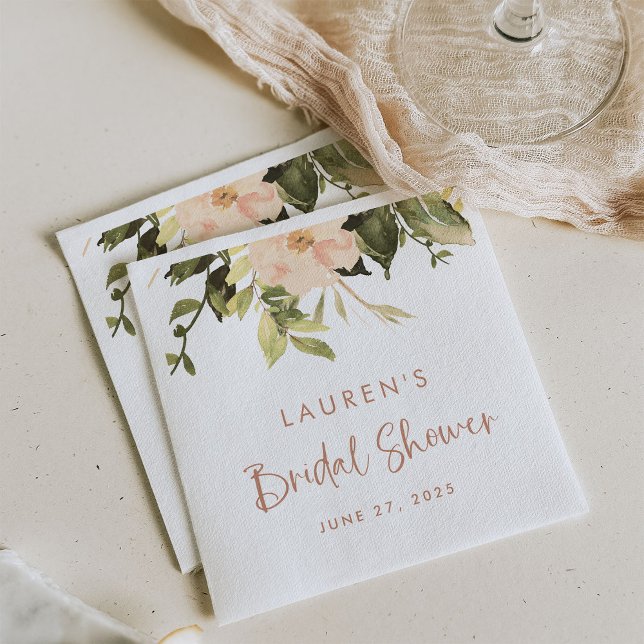 Guardanapo De Papel Chuva Floral | Chás de Noiva Elegantes (Elegant, vintage peonies decorate these lovely bridal shower napkins)