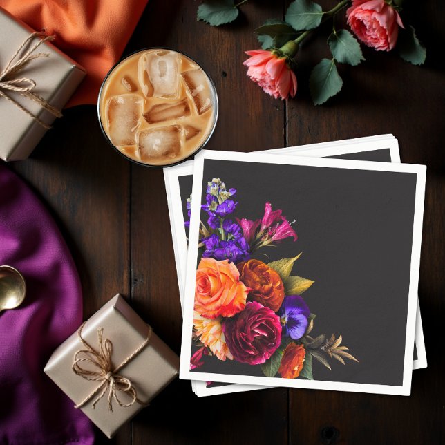 Guardanapo De Papel Chuva Floral Elegante Vibrante e Mal-humorada de C (Elegant Moody Vibrant Harvest Floral Shower Napkins)