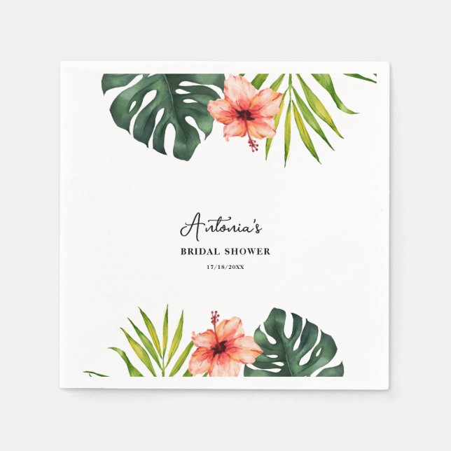 Guardanapo De Papel Chuva Tropical Monstera Palm Bridal Shower  (Frente)