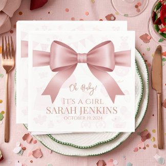 Guardanapo De Papel Chuveiro de Bebê Menina com Laço Rosa Doce