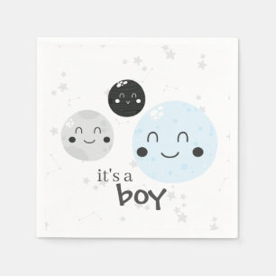 Guardanapo De Papel Chuveiro de Bebê Planeta Kawaii Azul Fofo e Luas