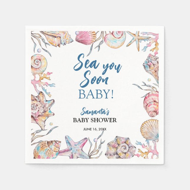 Guardanapo De Papel Chuveiro de Bebê Seashell Sea You Soon (Frente)