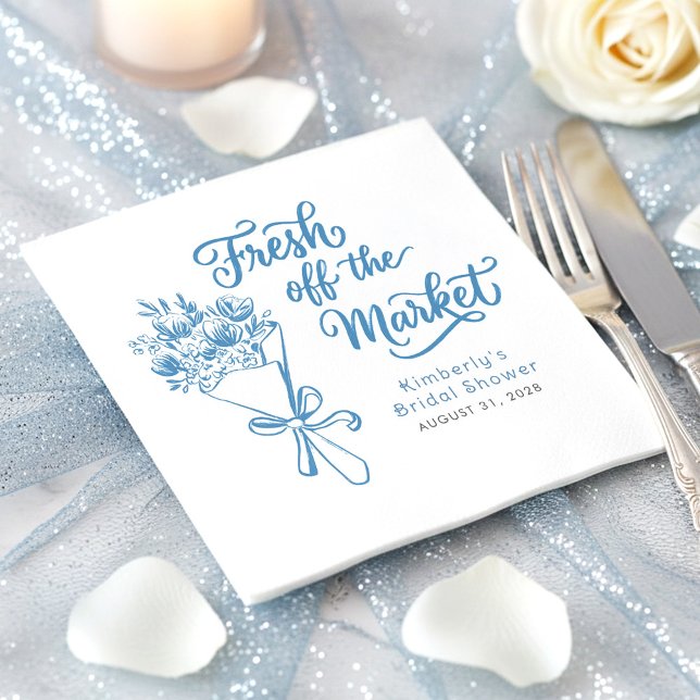 Guardanapo De Papel Chuveiro de Noiva Azul Poeira Fresco do Mercado (Fresh Off The Market Whimsical Hand Drawn Floral Bridal Shower Invitations)