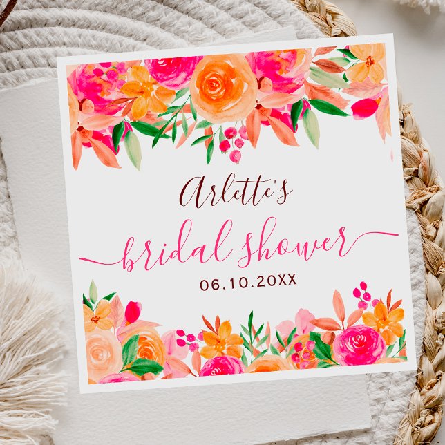 Guardanapo De Papel Chuveiro de noiva bem-vindo com flores em aquarela (Bold fall floral watercolor bridal shower welcome napkins)