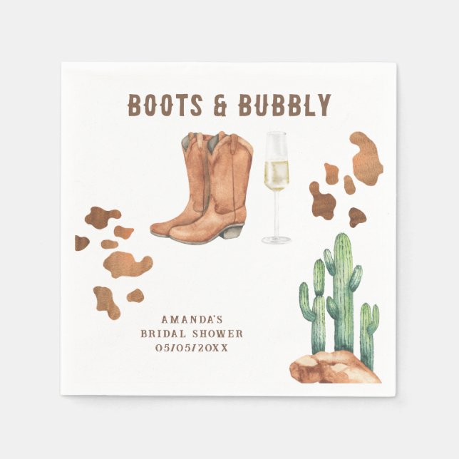 Guardanapo De Papel Chuveiro de Noiva Botas Ocidentais & Bubbly (Frente)