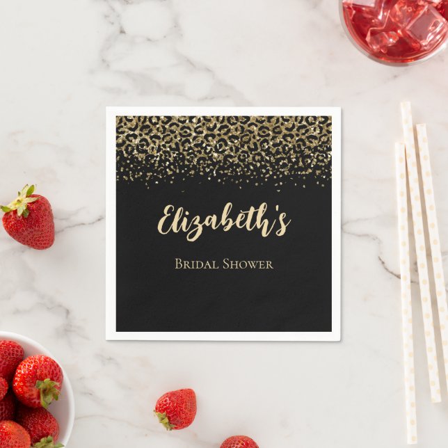 Guardanapo De Papel Chuveiro de Noiva Brilho Impressão Leopardo Dourad (Insitu)