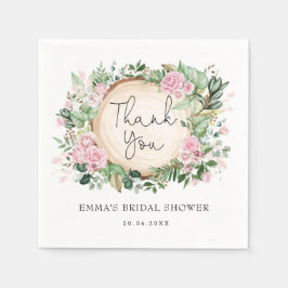 Guardanapo De Papel Chuveiro de Noiva com Flores Rosadas e Vegetação