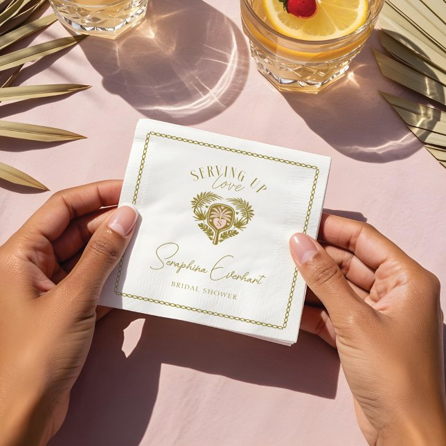 Guardanapo De Papel Chuveiro de Noiva de Pickleball com Palmeira Tropi (Retro Tropical Palm Tree Pickleball Bridal Shower Napkins)