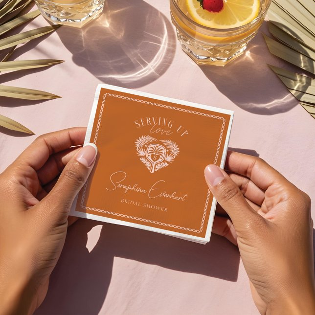 Guardanapo De Papel Chuveiro de Noiva de Pickleball com Palmeira Tropi (Retro Tropical Palm Tree Pickleball Bridal Shower Napkins)