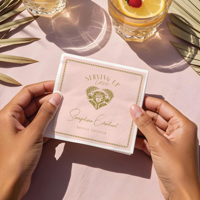 Guardanapo De Papel Chuveiro de Noiva de Tênis com Tema de Palmeira Tr (Retro Tropical Palm Tree Pickleball Bridal Shower Napkins)