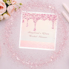 Guardanapo De Papel Chuveiro de Noiva Elegante Rosa Glam Glitter Gotej
