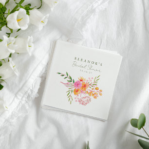 Guardanapo De Papel Chuveiro de Noiva em Aquarela Floral Rosa Laranja