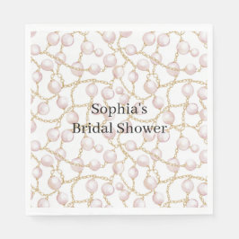 Guardanapo De Papel Chuveiro de Noiva Pérolas Glam Rosa Dourado