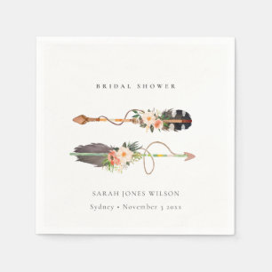 Guardanapo De Papel Chuveiro de Noiva Rústico Boho Pena Floral Seta