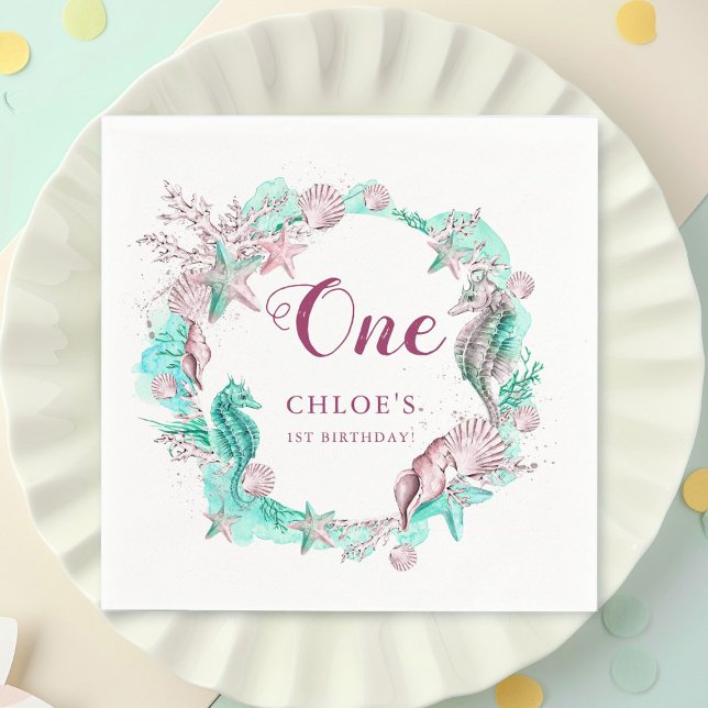 Guardanapo De Papel Ciano e Lavanda sob o aniversário do mar (Criador carregado)