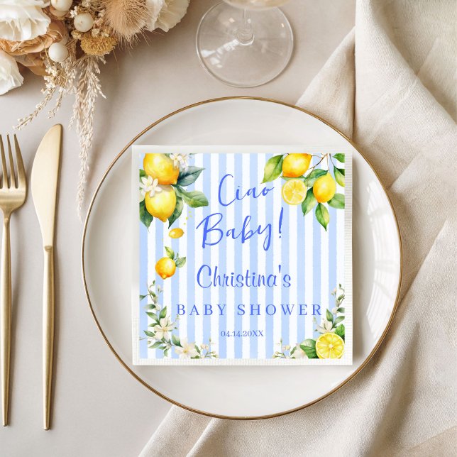 Guardanapo De Papel Ciao Baby Blue Lemons Baby Shower (Blue Citrus Lemons Ciao Baby Napkins)