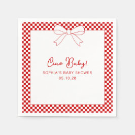 Guardanapo De Papel Ciao Baby! Italian Red GIngham Bow Baby Shower
