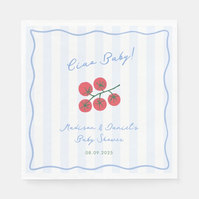 Guardanapo De Papel Ciao Baby! Tomatoes Blue Red Baby Shower Party (Frente)