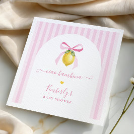 Guardanapo De Papel Ciao Bambina Pink Striped Lemon Baby Shower
