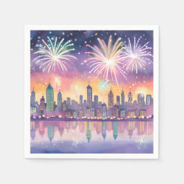 Guardanapo De Papel Cidade Colorida de Fogos de Artifício Aquarela | L