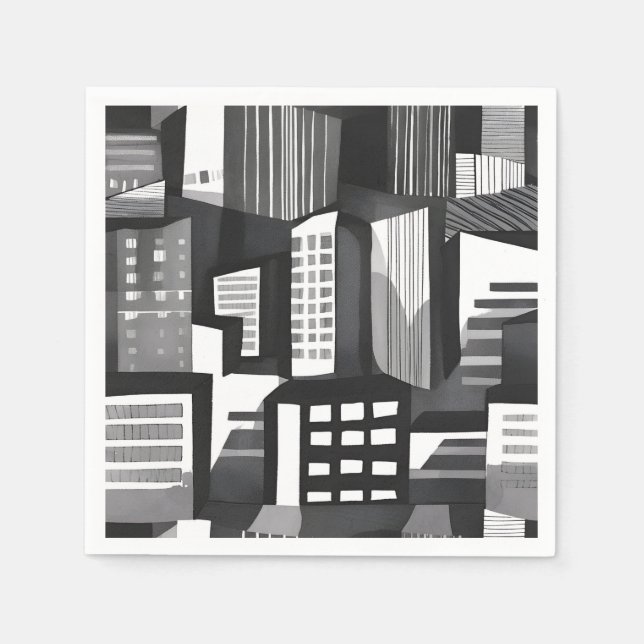 Guardanapo De Papel Cidade Geométrica Moderna | Preto e Branco Contemp (Frente)