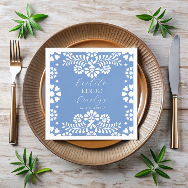 Guardanapo De Papel Cielito lindo azul empoeirado chá de fraldas mexic (Cielito lindo dusty blue Mexican baby shower personalized Napkins monogrammed customized napkins)