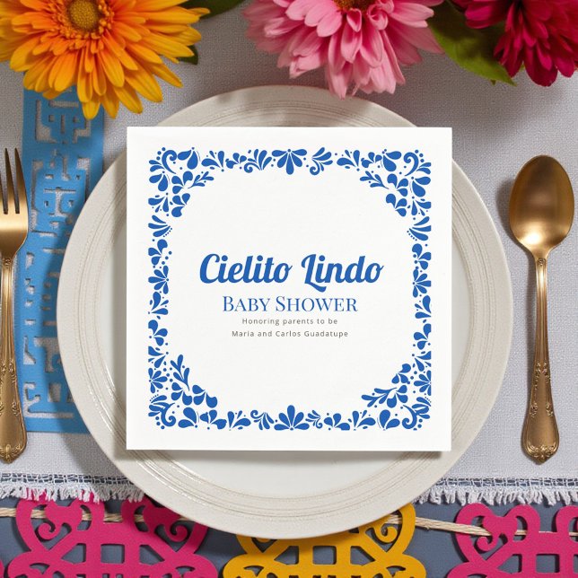 Guardanapo De Papel Cielito Lindo Blue Talavera Floral Baby Shower  (Criador carregado)