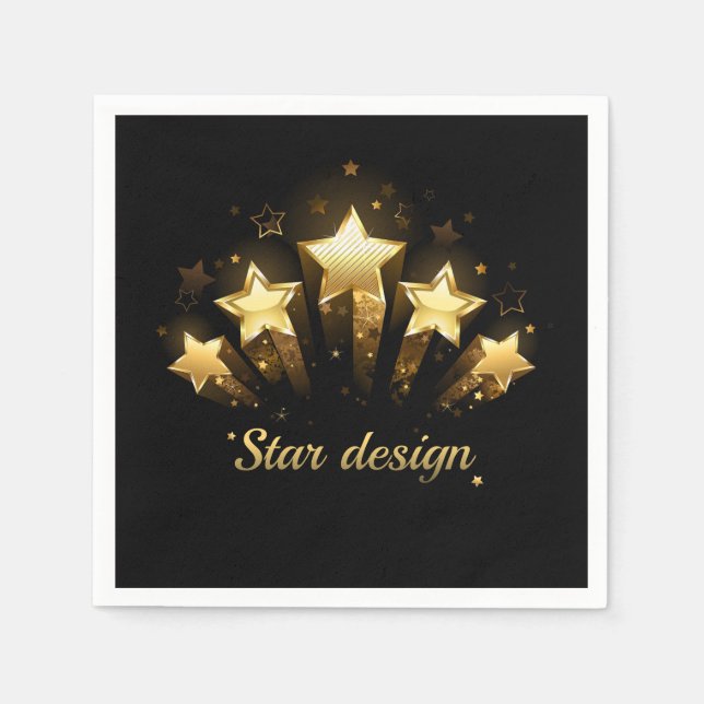 Guardanapo De Papel Cinco estrelas douradas a preto (Frente)