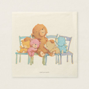 Guardanapo De Papel Cinco peluches e ursos coloridos em cadeiras