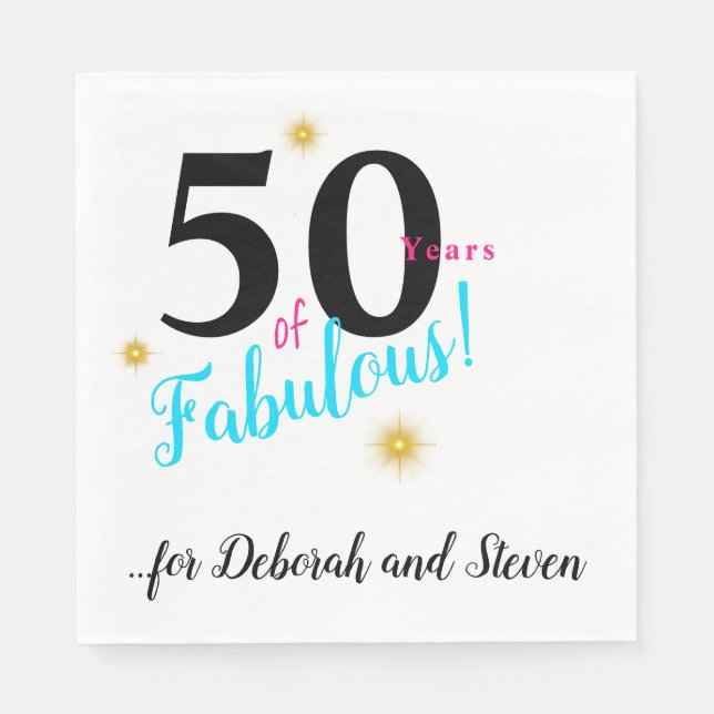 Guardanapo De Papel Cinquenta e fabulosa, azul brilhante com estrelas  (Frente)