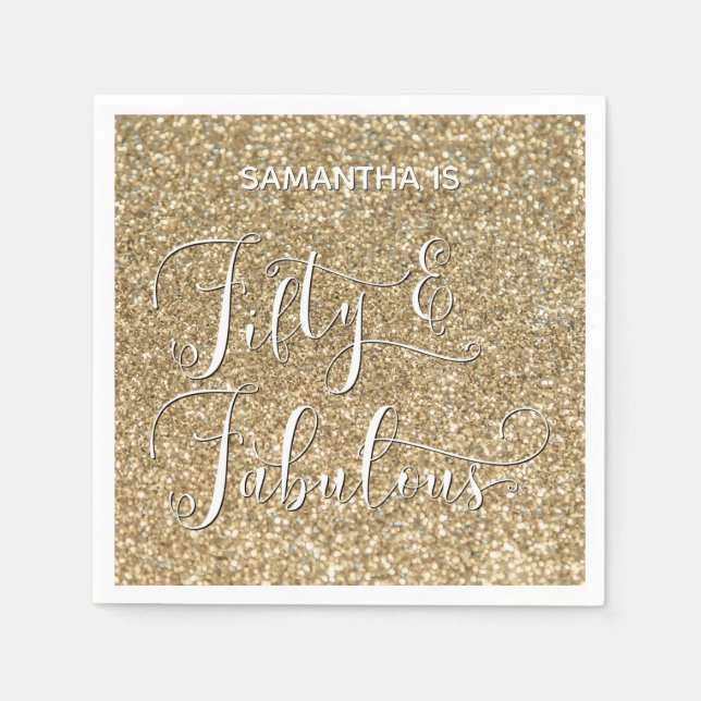 Guardanapo De Papel Cinquenta e fabulosa caligrafia com Dourado brilho (Frente)