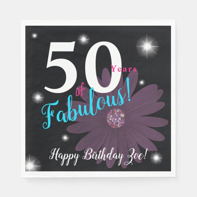 Guardanapo De Papel Cinquenta e fabulosa, margarida roxa elegante e es (Frente)