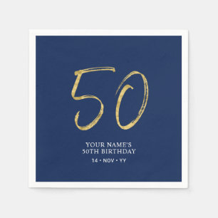 Guardanapo De Papel Cinquenta Letreiro Dourado e Azul-Marinho 50º An