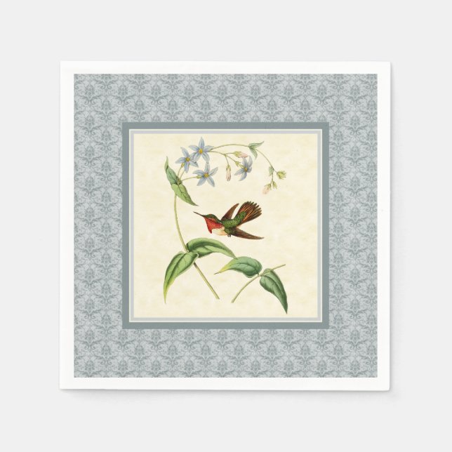 Guardanapo De Papel Cintilante Hummingbird Blue Damask Paper Napkins (Frente)