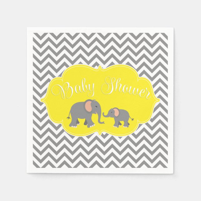 Guardanapo De Papel Cinza Amarelo-Elefante Moderno Chevron (Frente)