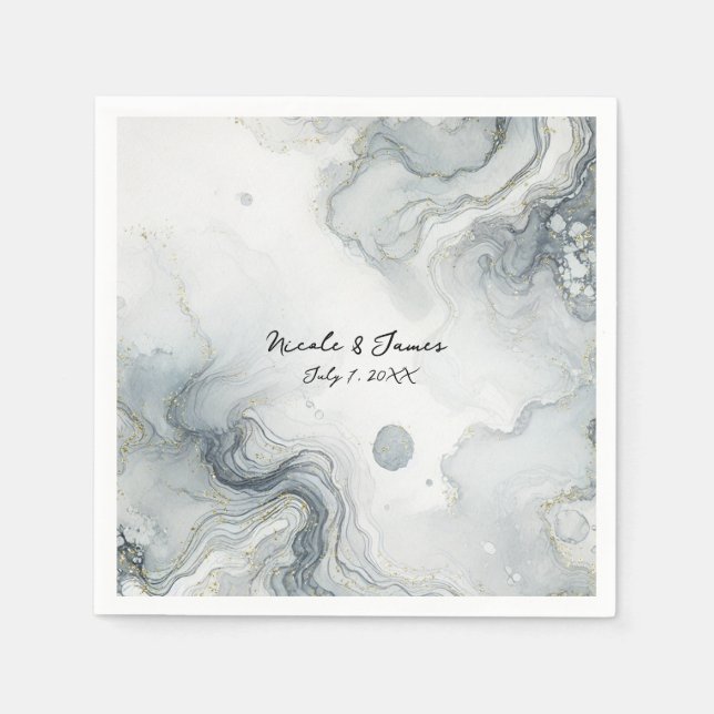 Guardanapo De Papel Cinza Azul e Casamento de Praia da Beachy Watercol (Frente)