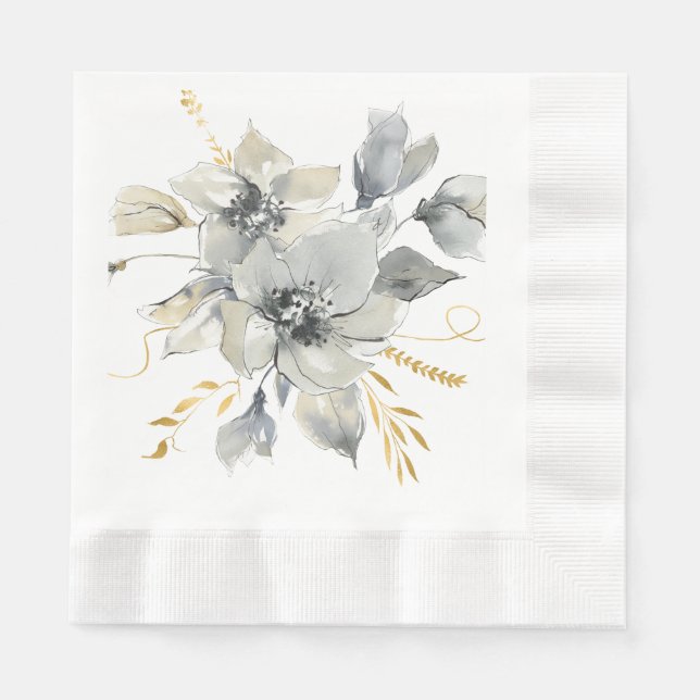 Guardanapo De Papel Cinza Bohemiana Chá de casamento Floral Napkins (Frente)