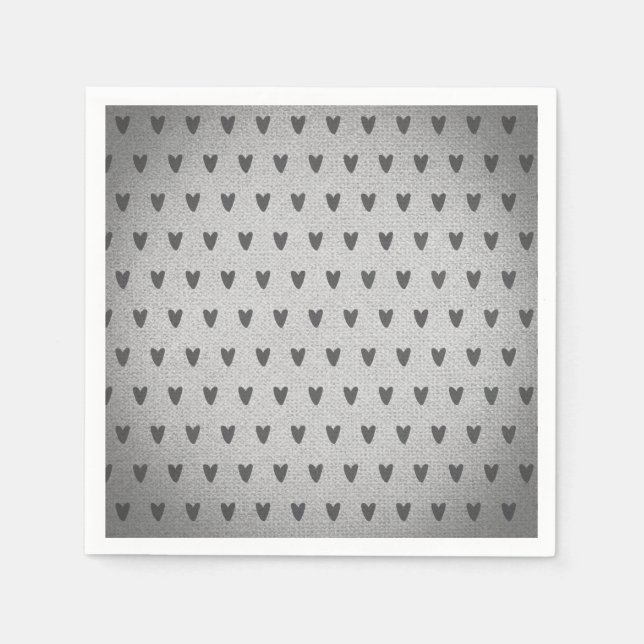 Guardanapo De Papel Cinza Burlap Whimsical Hearts Rustic Farmhouse (Frente)