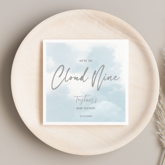 Guardanapo De Papel Cinza chá de fraldas Cloud 9 azul-poeirento (Cloud nine baby shower grey dusty blue template napkins personalized tableware baby shower decor)