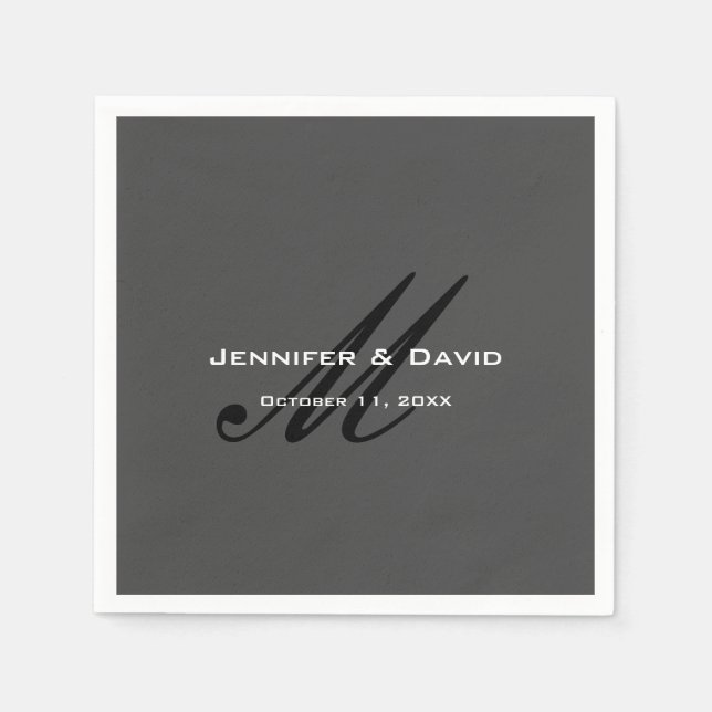 Guardanapo De Papel Cinza Clássica De Casamento De Monograma (Frente)