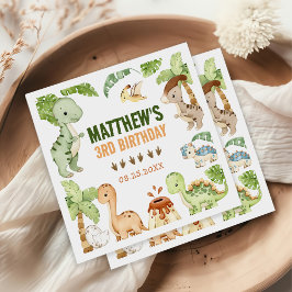 Guardanapo De Papel Cinza de Água Dinossauro Verde aniversário de 3 an