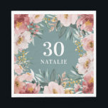 Guardanapo De Papel Cinza de aniversário floral cor de água<br><div class="desc">Dor de festas cor-de-água floral cor-de-rosa. Lindo e elegante tema de festa moderna.</div>