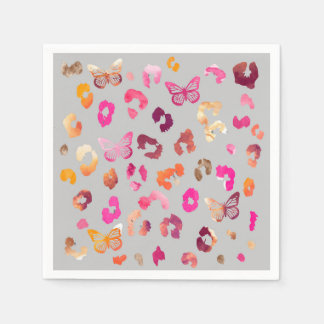 Guardanapo De Papel Cinza de Borboleta-Leopardo Napkins