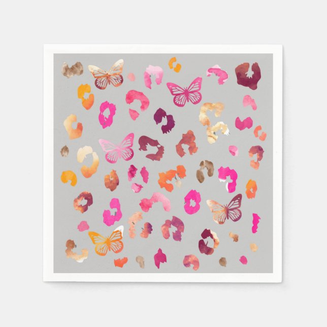 Guardanapo De Papel Cinza de Borboleta-Leopardo Napkins (Frente)