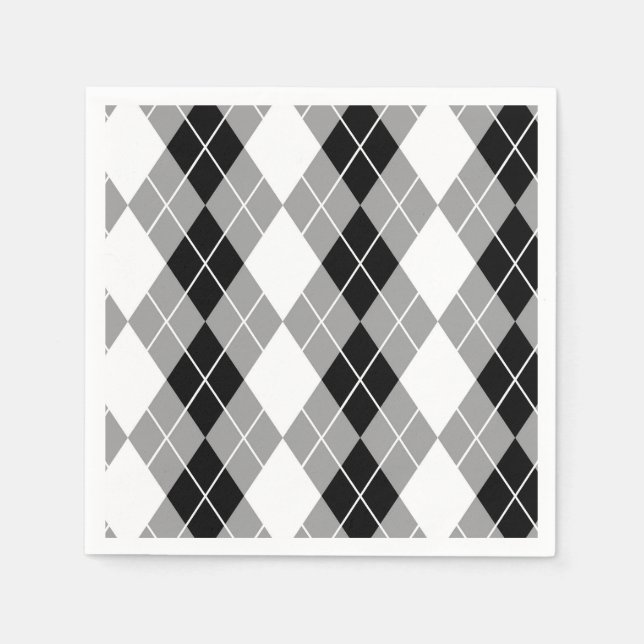 Guardanapo De Papel Cinza de Diamante de Argyle Branco Negro (Frente)